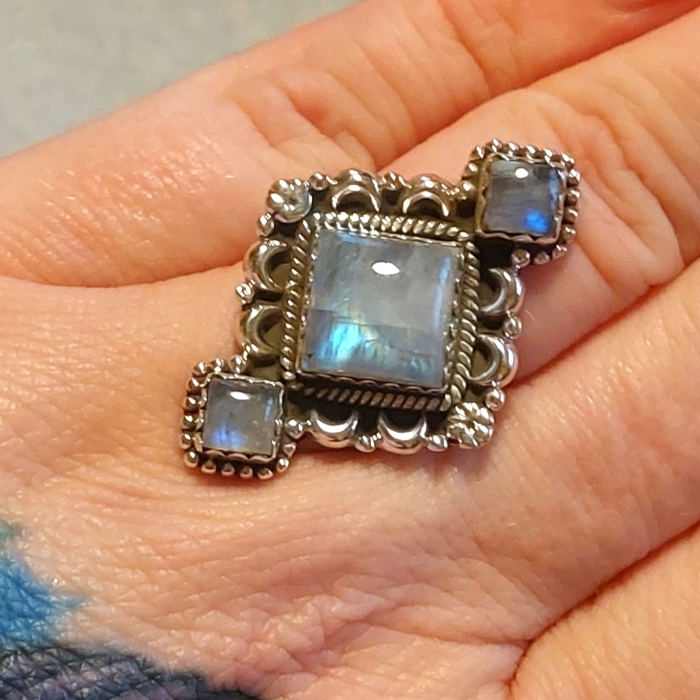 Triple Moonstone Sterling Silver Statement Ring
